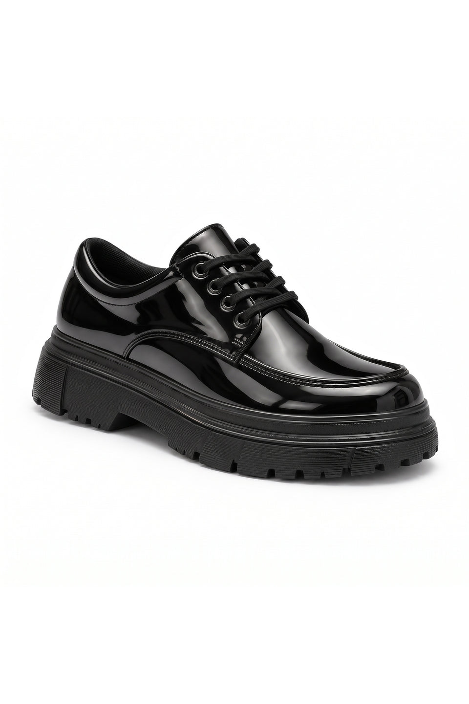 BESKAR KB X6 Men's Lace-Up Thick Sole Classic Shoes — Charcoal Patent Leather