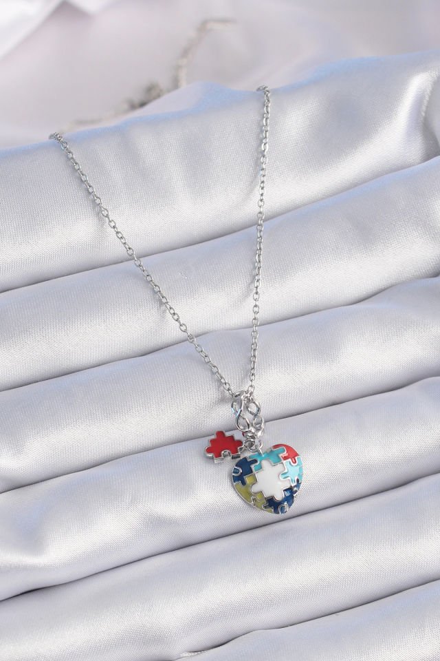 Kadın Gümüş Yapboz Kalp Kolye – Charm Model 316L Çelik Tasarım