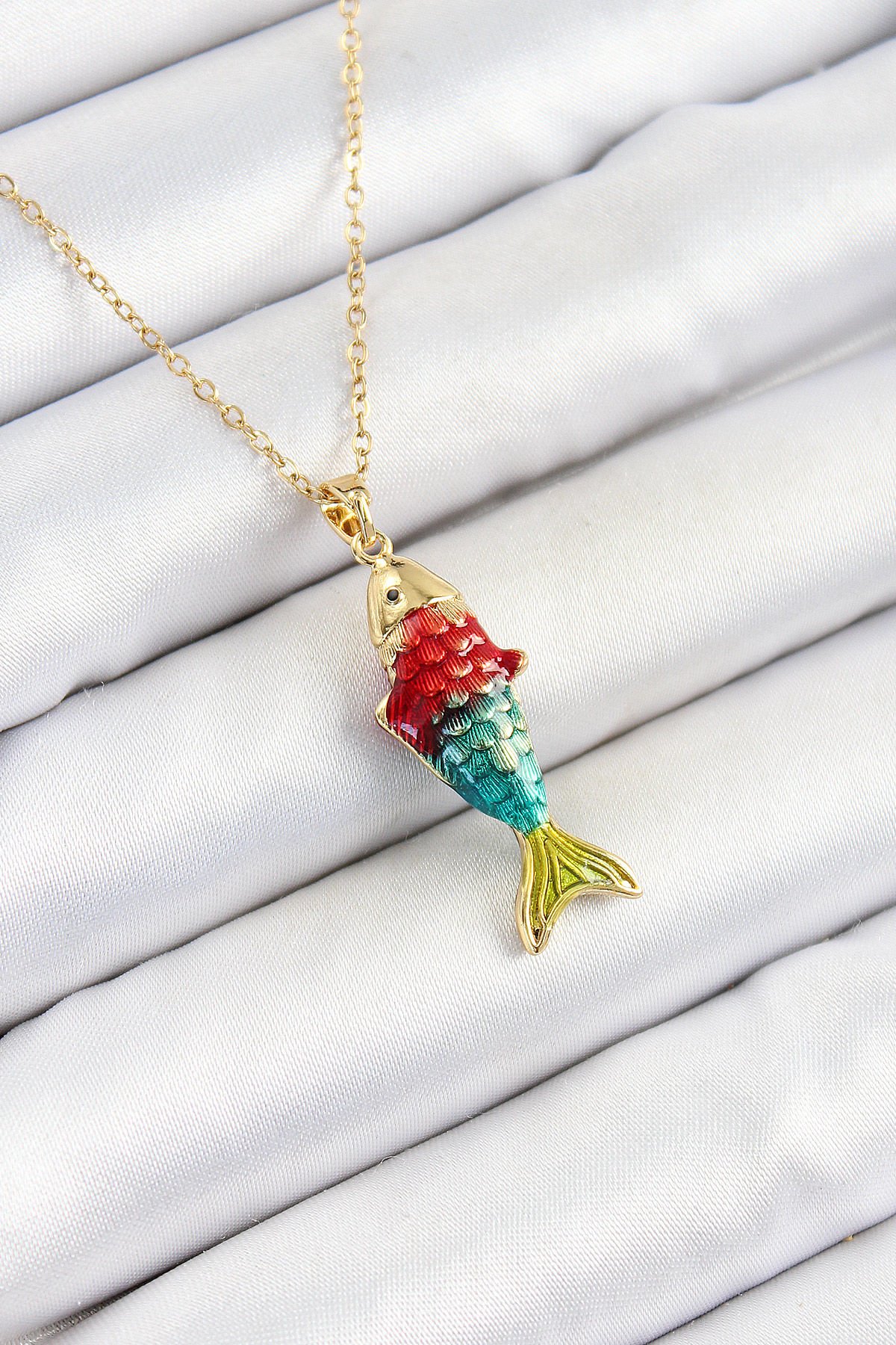 316L Çelik Zincir Karışık Renk Balık Model Gold Kadın Kolye