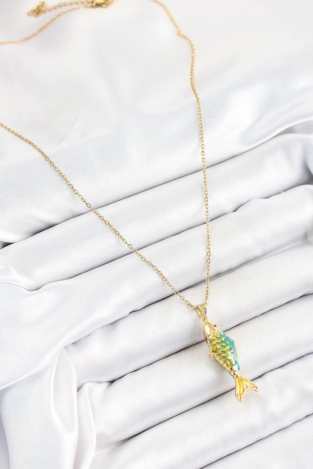 316L Çelik Zincir Karışık Renk Balık Model Gold Kadın Kolye