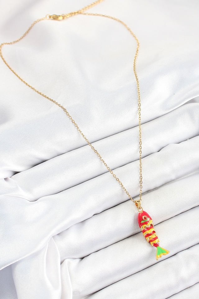 316L Çelik Zincir Karışık Renk Balık Model Gold Kadın Kolye