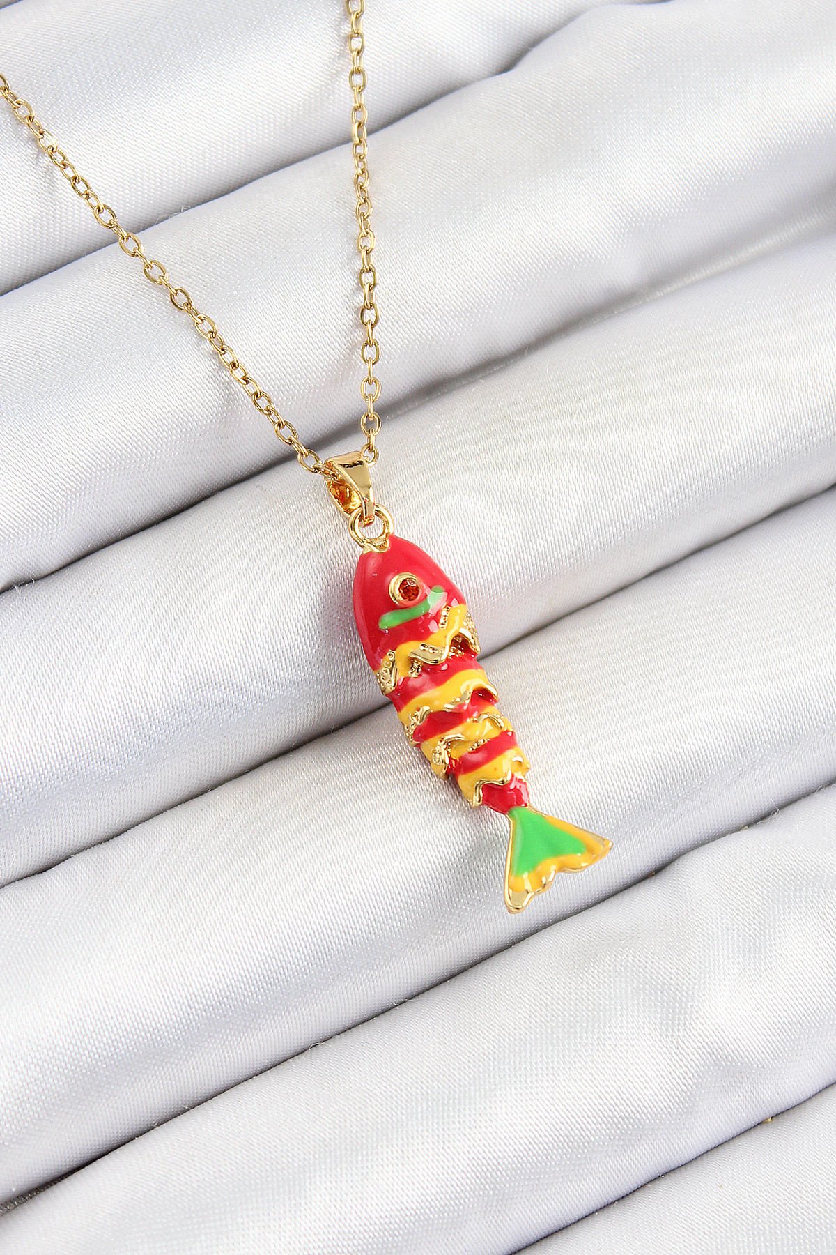316L Çelik Zincir Karışık Renk Balık Model Gold Kadın Kolye
