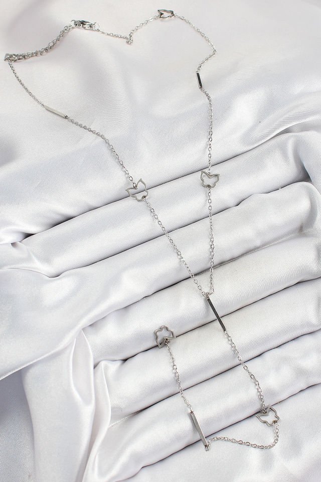 316L Çelik Kelebek Figürlü Y Model Gümüş Renk Kadın Kolye