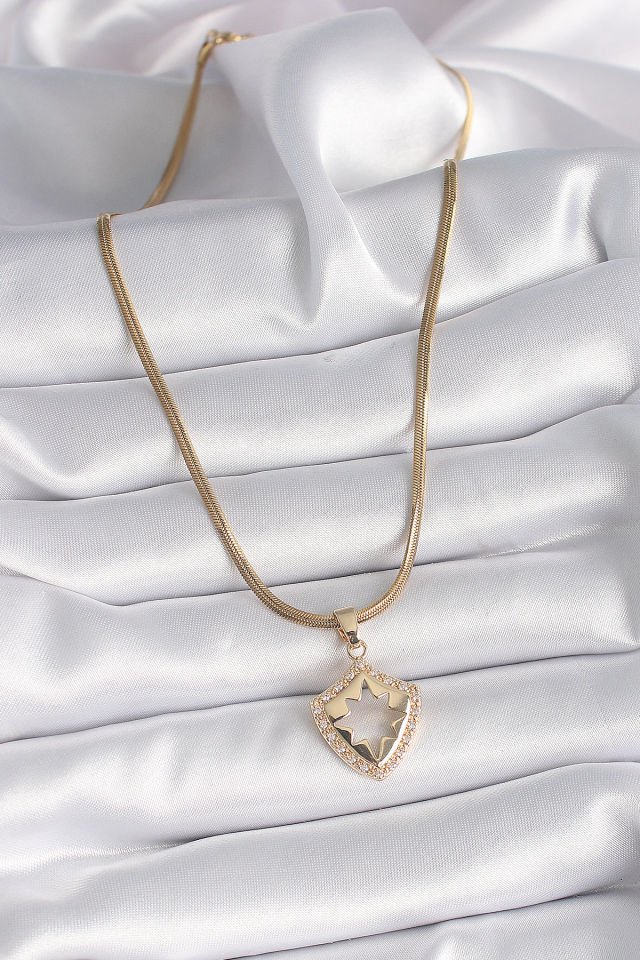 Gold Zirkon Taşlı Kutup Yıldız Kadın Kolye - İtalyan Zincir Model