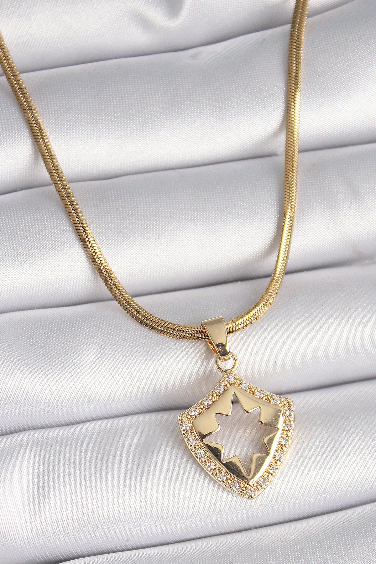 Gold Zirkon Taşlı Kutup Yıldız Kadın Kolye - İtalyan Zincir Model