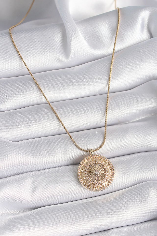 Gold Zirkon Taşlı Burç Kolye - 316L Çelik
