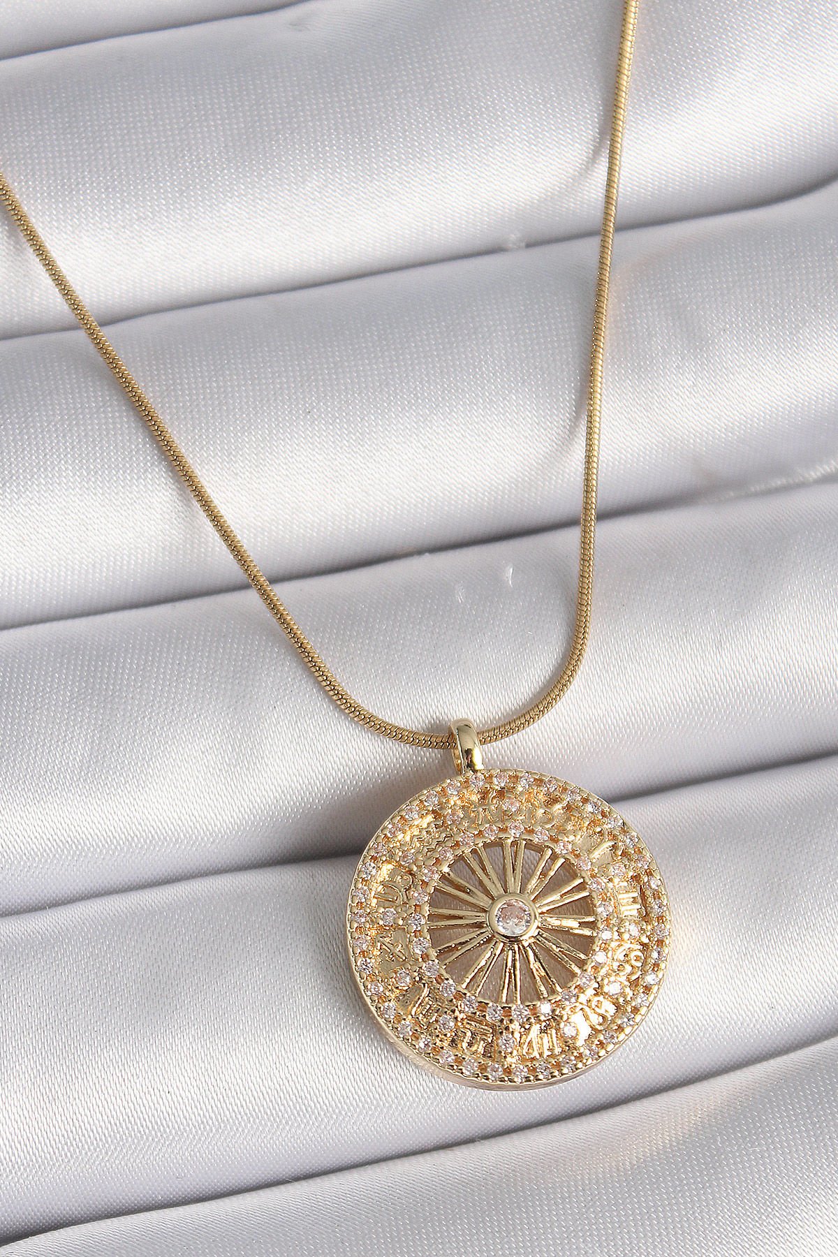 Gold Zirkon Taşlı Burç Kolye - 316L Çelik