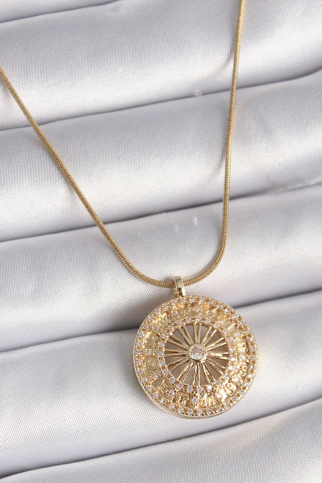 Gold Zirkon Taşlı Burç Kolye - 316L Çelik