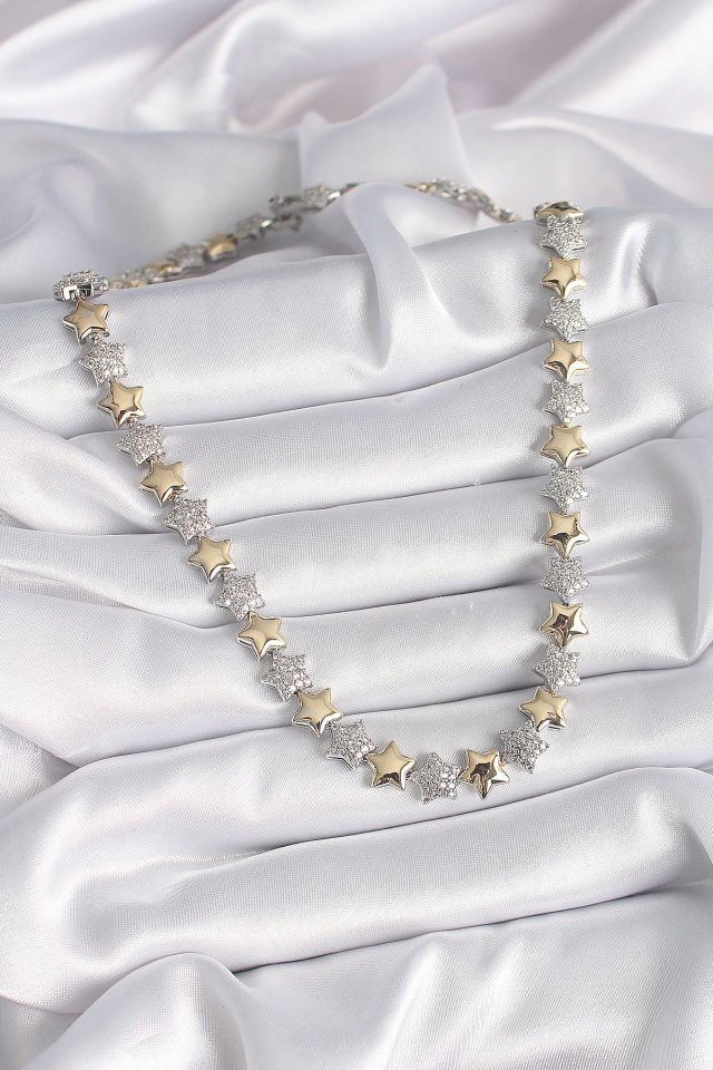 Mix Renk Zirkon Taşlı Kadın Kolye - Yıldız Model VIP Exclusive Seri