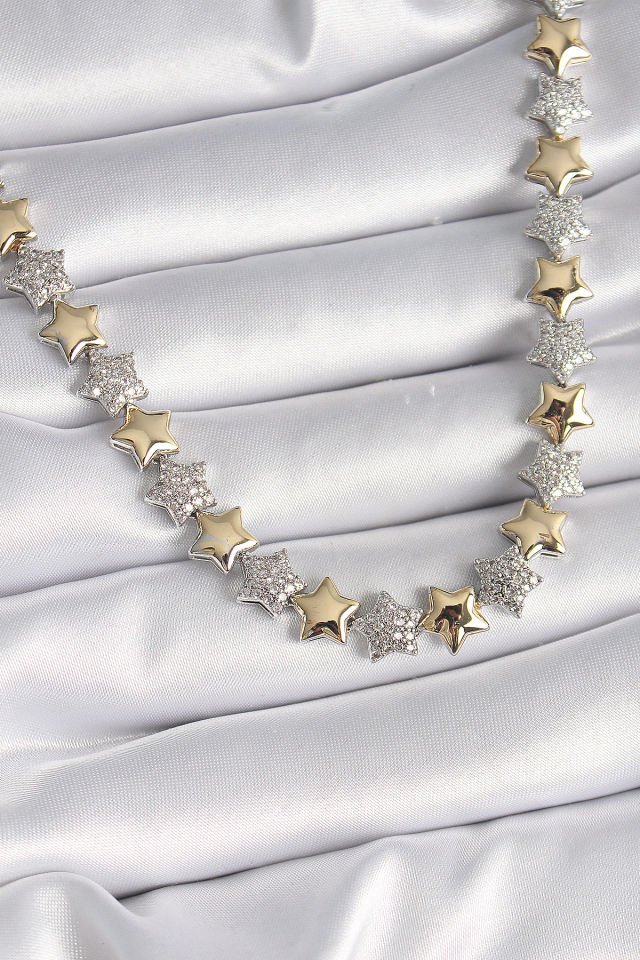 Mix Renk Zirkon Taşlı Kadın Kolye - Yıldız Model VIP Exclusive Seri