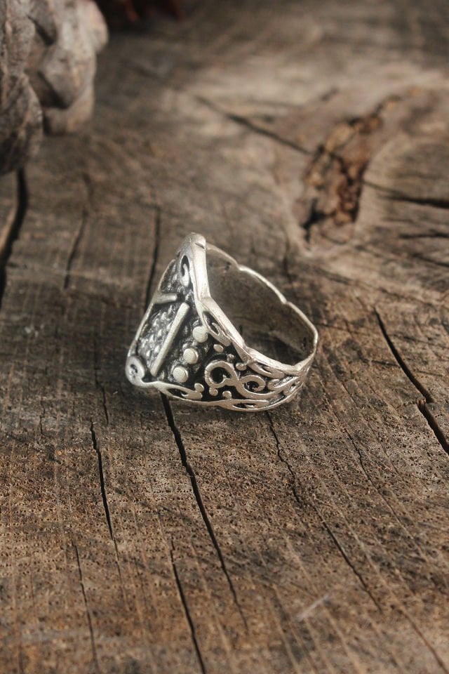 Antik Gümüş Renk IYI İşleme Ayarlanabilir Erkek Yüzük