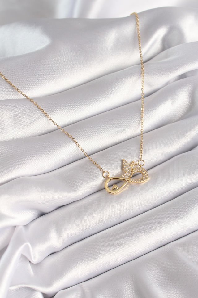 Gold Zirkon Sonsuzluk Kadın Kolye - Kelebek Model