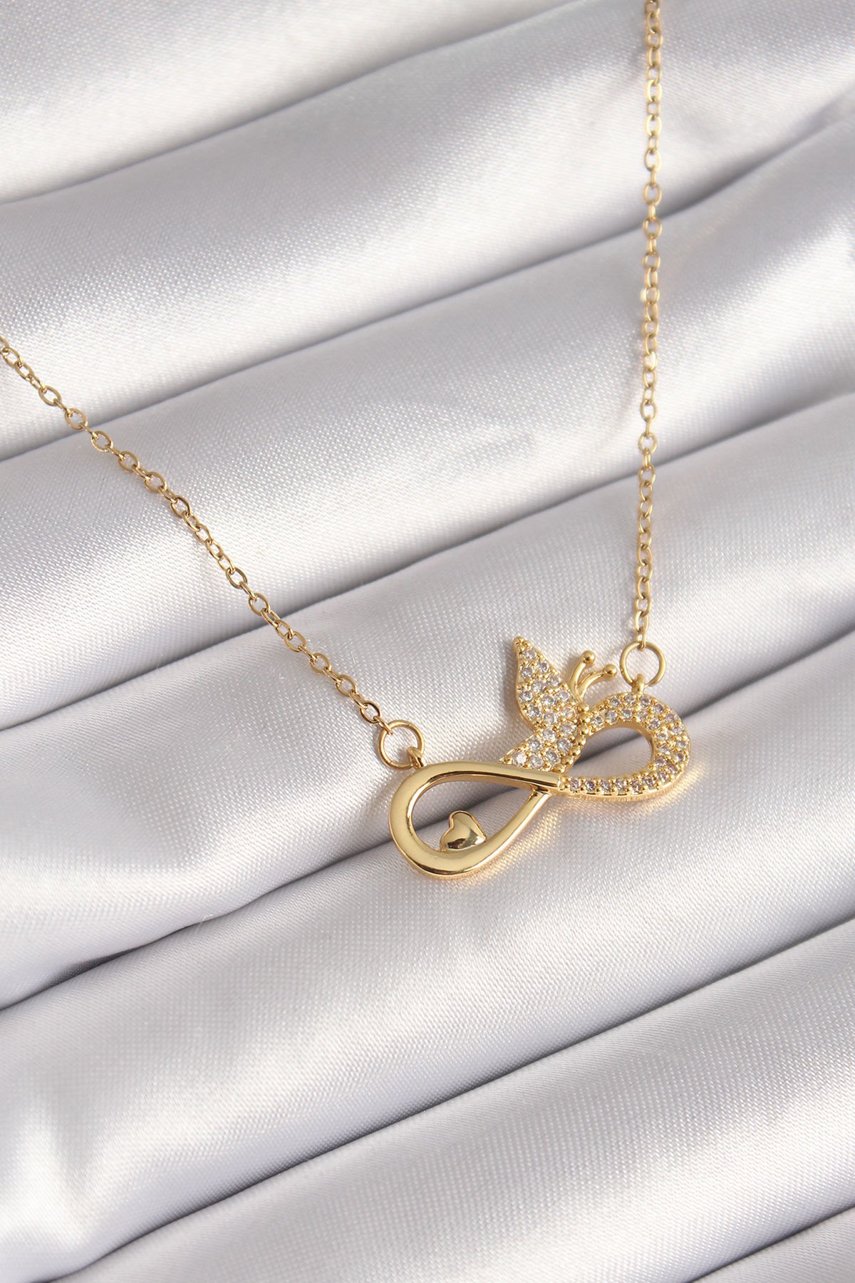 Gold Zirkon Sonsuzluk Kadın Kolye - Kelebek Model