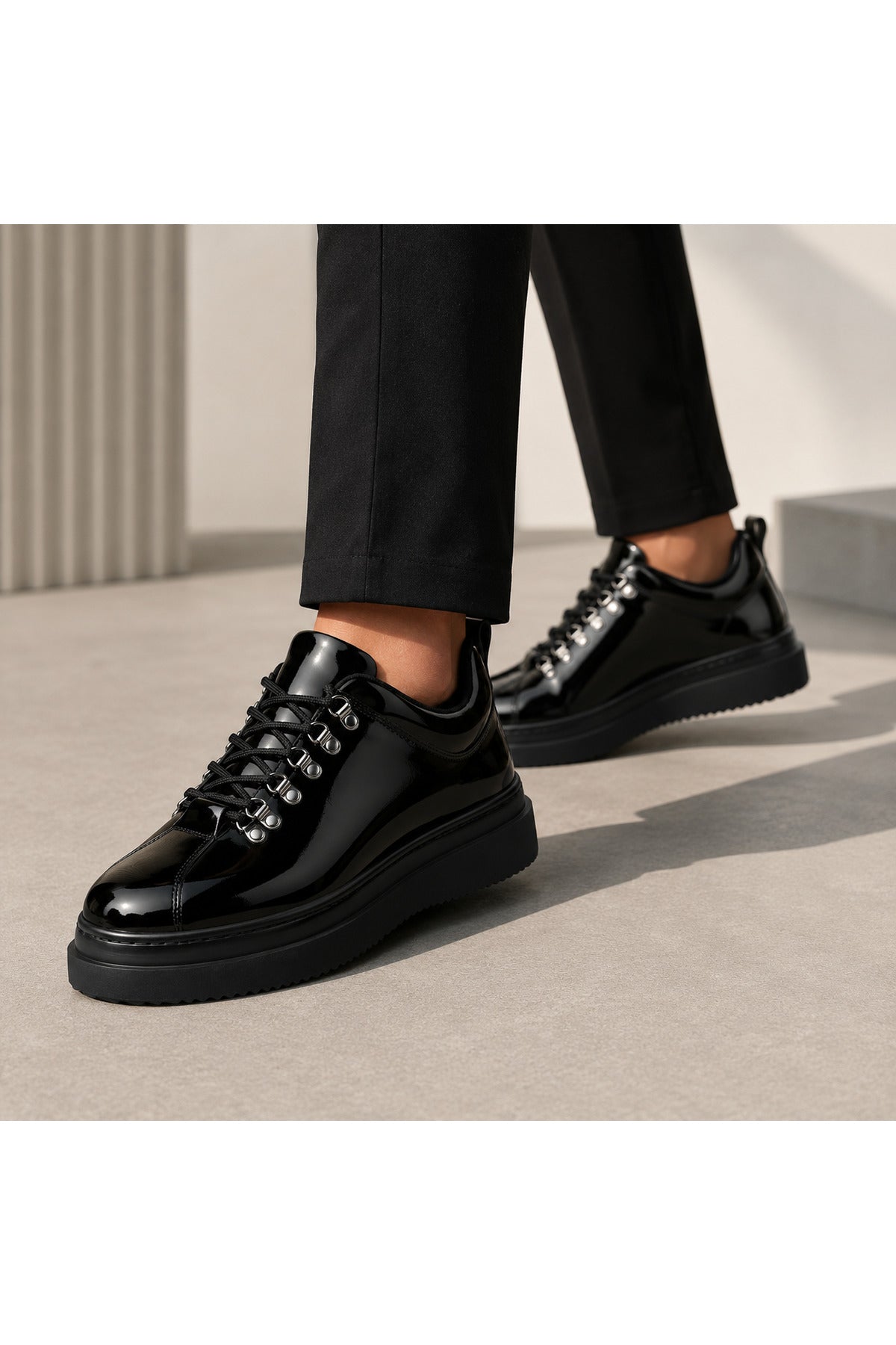 BESKAR KB X4 Kömür Rugan Erkek Günlük Sneaker Ayakkabı — görsel 2