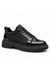 BESKAR BA0245 Esnek Bağcıklı Yüksek Tabanlı Erkek Sneaker — Kömür Rugan