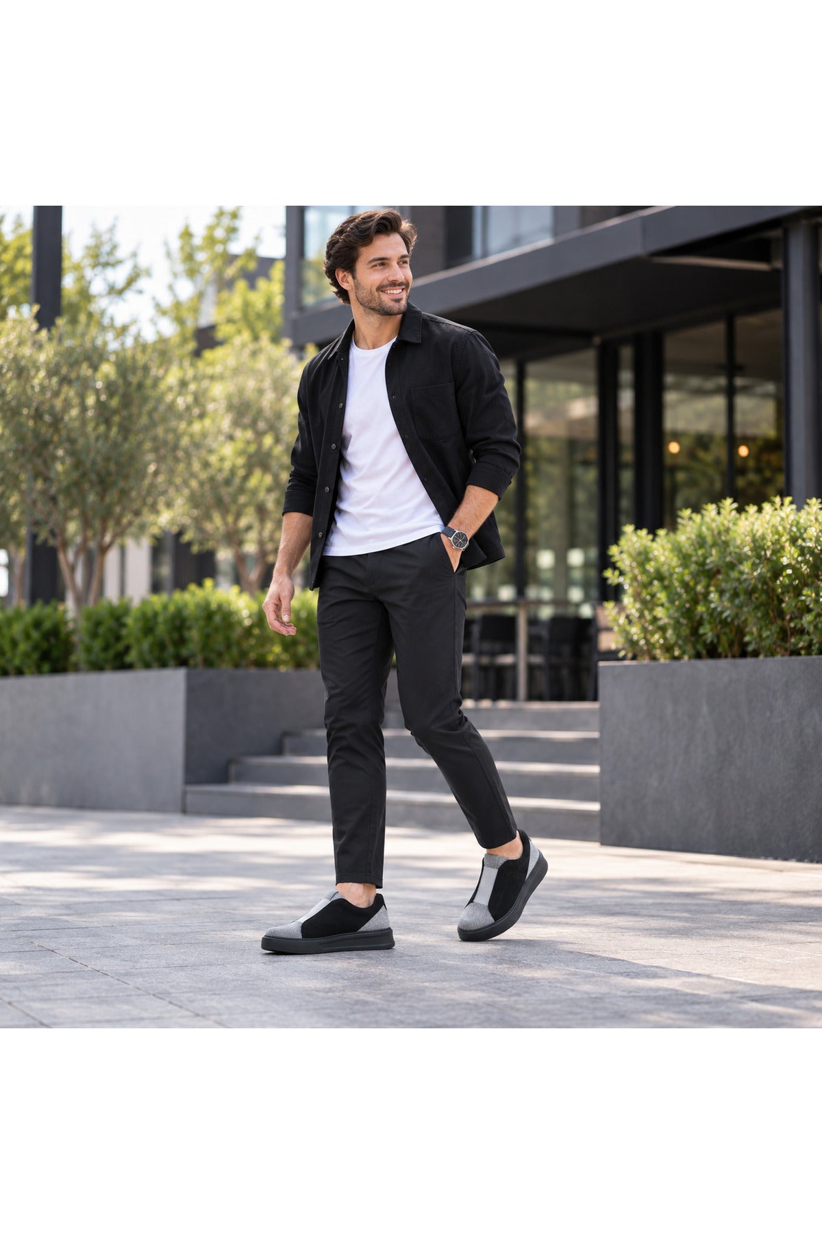 BESKAR KB 007 Siyah Gri Tek Bant Cırtlı Erkek Günlük Sneaker — görsel 7
