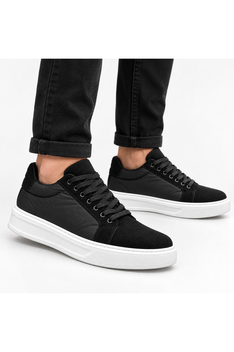BESKAR KB 046 Siyah Beyaz Taban Paraşüt Kumaş Detaylı Erkek Sneaker