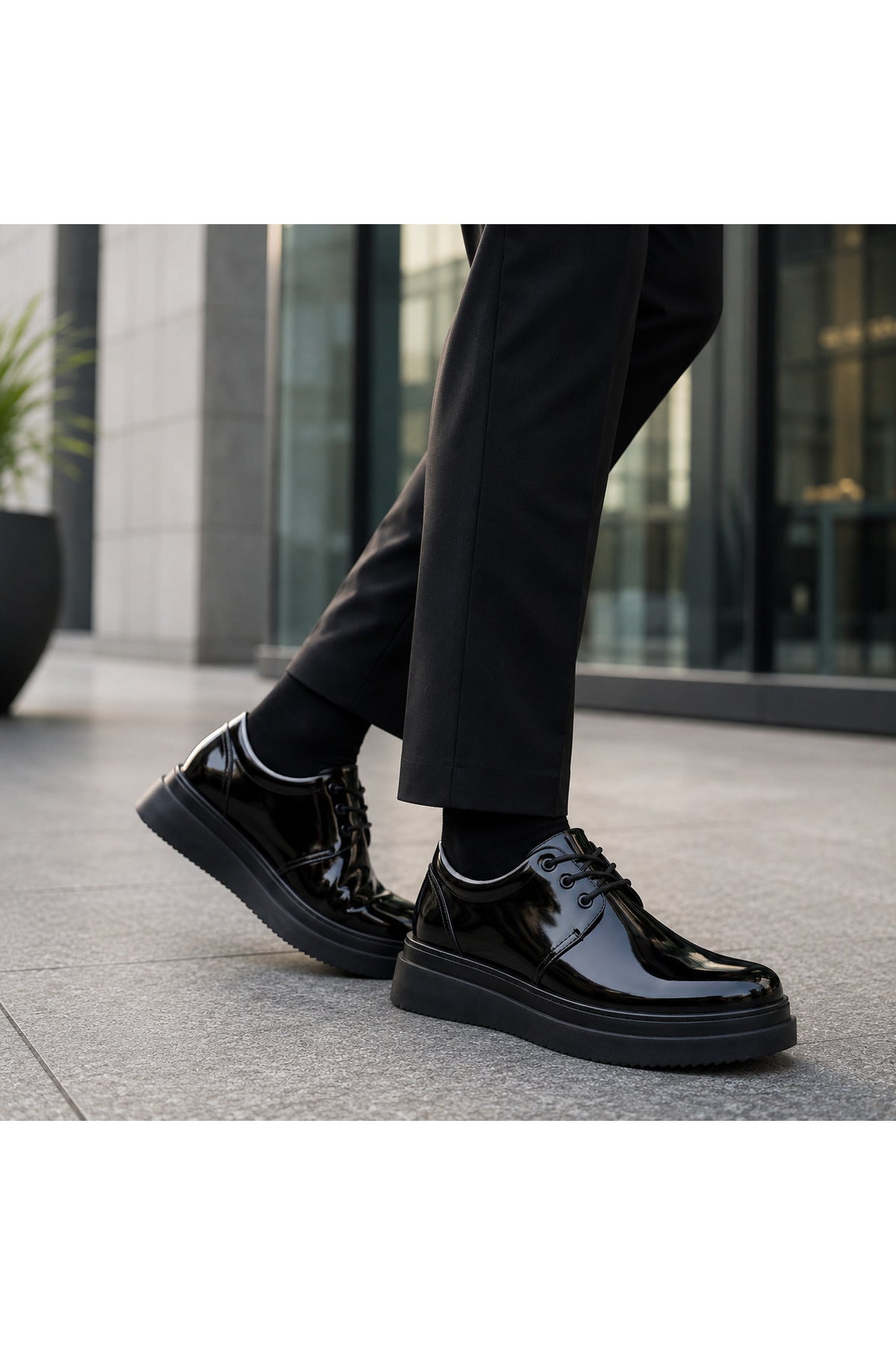 BESKAR KB X3 Kömür Rugan Bağcıklı Erkek Günlük Sneaker Ayakkabı — görsel 2