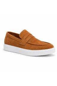 BESKAR BA0580 Kuşaklı Kalın Tabanlı Erkek Loafer Ayakkabı — Taba Süet
