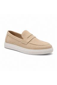 BESKAR BA0580 Kuşaklı Kalın Tabanlı Erkek Loafer Ayakkabı — Krem Süet