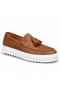 BESKAR BA0154 Püsküllü Yüksek Tabanlı Erkek Loafer Ayakkabı — Taba Cilt