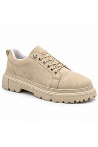 BESKAR BA0245 Esnek Bağcıklı Yüksek Tabanlı Erkek Sneaker — Krem Süet