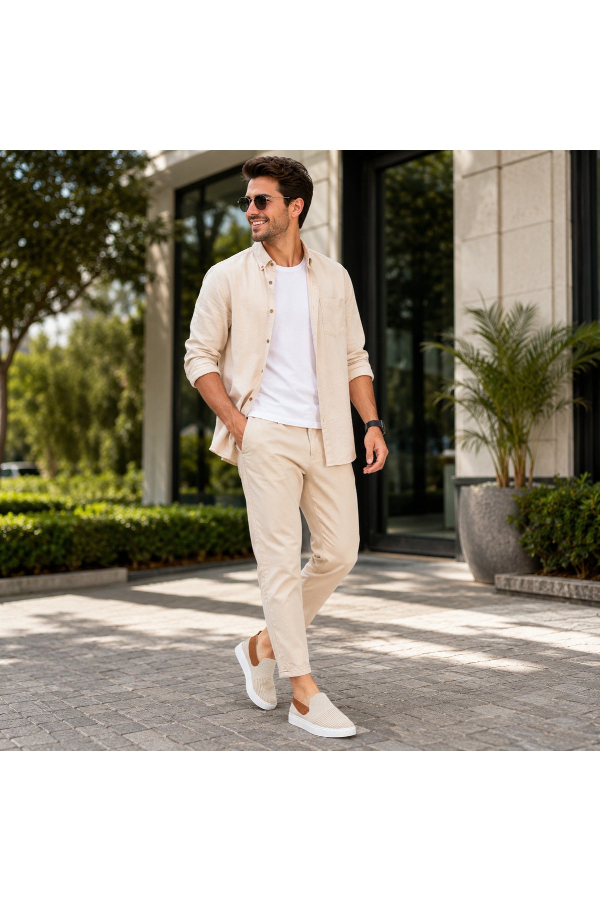 BESKAR KB 114 Bej Taba Bağcıksız Triko Erkek Günlük Sneaker — görsel 2