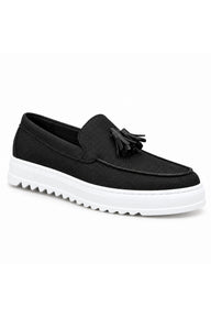 BESKAR BA0154 Püsküllü Yüksek Tabanlı Erkek Loafer Ayakkabı — Siyah