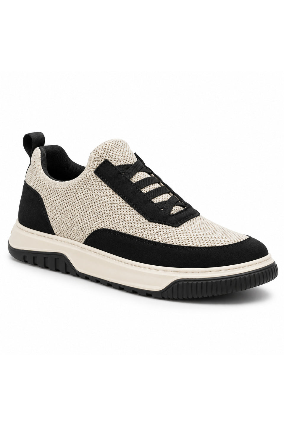 BESKAR BA0911 Men's Knitted Casual Sneakers — Beige – Black