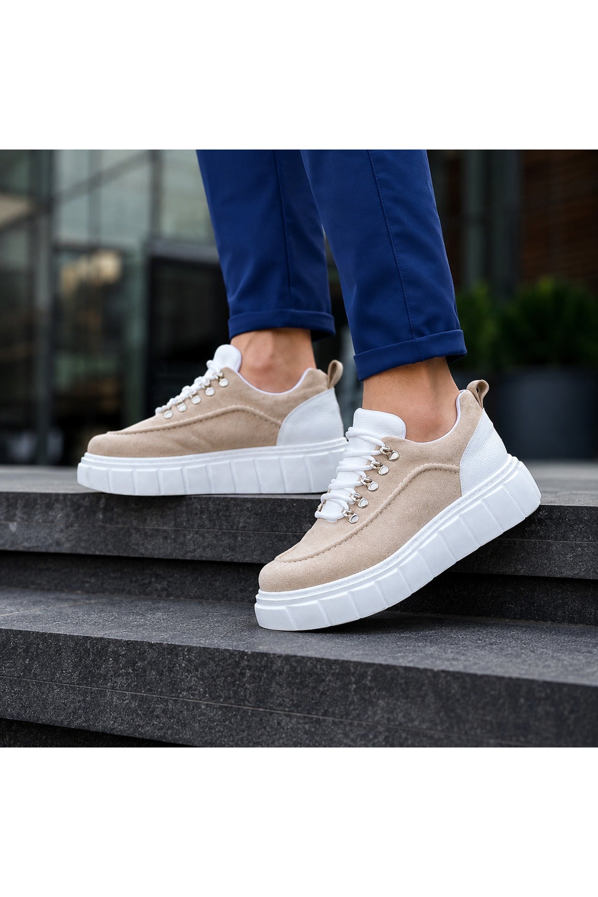BESKAR KB X10 Bej Süet Görünümlü Yüksek Tabanlı Erkek Günlük Sneaker — görsel 2