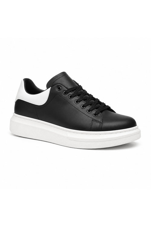 BESKAR BA0547 Siyah Beyaz Topuk Detaylı Bağcıklı Kalın Tabanlı Erkek Sneaker — görsel 1