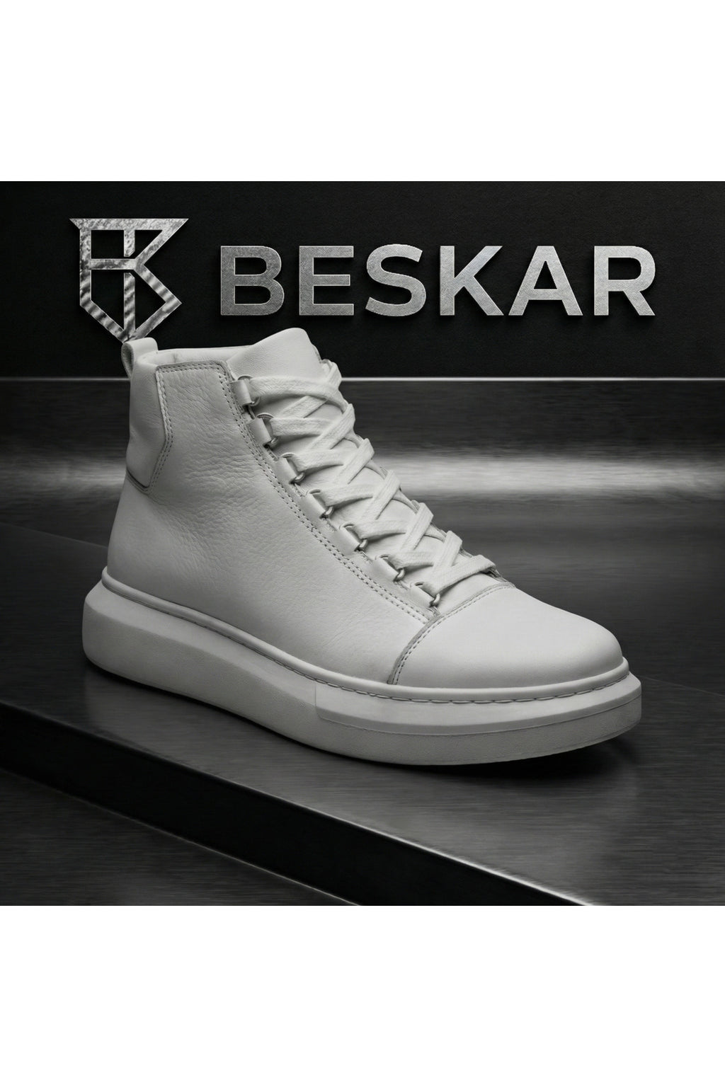 BESKAR BA0713 Beyaz Bağcıklı Yüksek Tabanlı Erkek Spor Bot — görsel 8