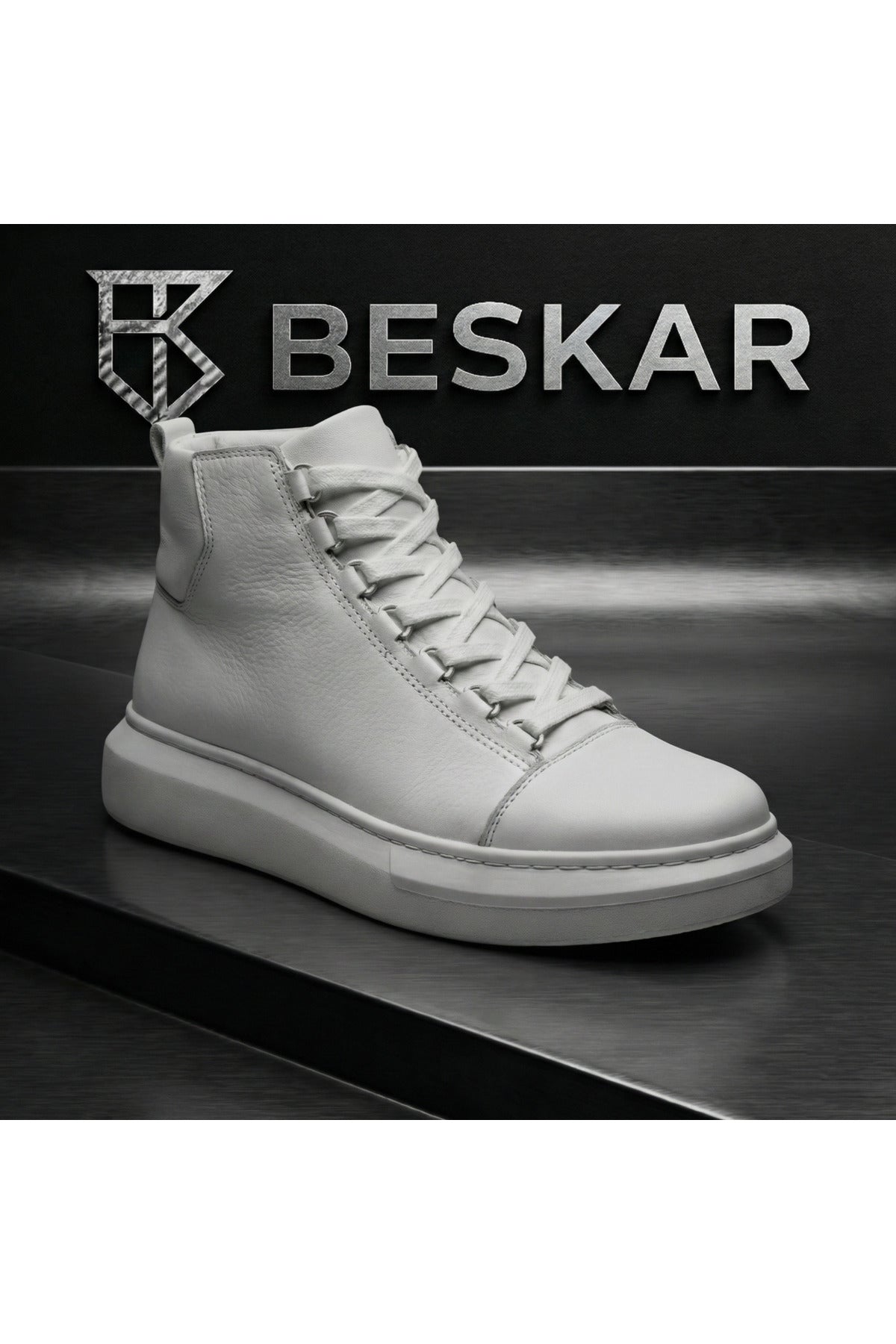 BESKAR BA0713 Beyaz Bağcıklı Yüksek Tabanlı Erkek Spor Bot — görsel 8