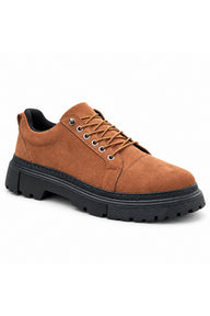BESKAR BA0245 Esnek Bağcıklı Yüksek Tabanlı Erkek Sneaker — Taba Süet – Siyah Taban
