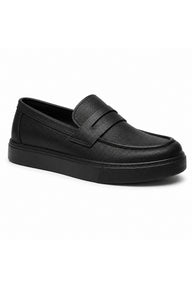 BESKAR BA0580 Kuşaklı Kalın Tabanlı Erkek Loafer Ayakkabı — Kömür Cilt