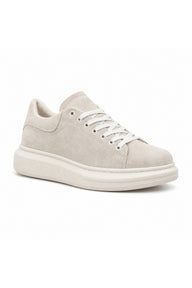 BESKAR BA0547 Bağcıklı Kalın Tabanlı Erkek Sneaker — Kum Beji Süet