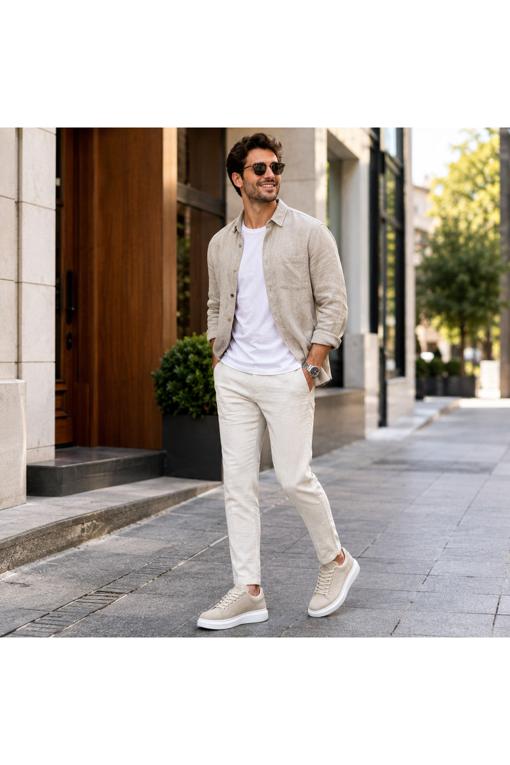 BESKAR BA0547 Krem Süet Görünümlü Bağcıklı Kalın Tabanlı Erkek Sneaker — görsel 7