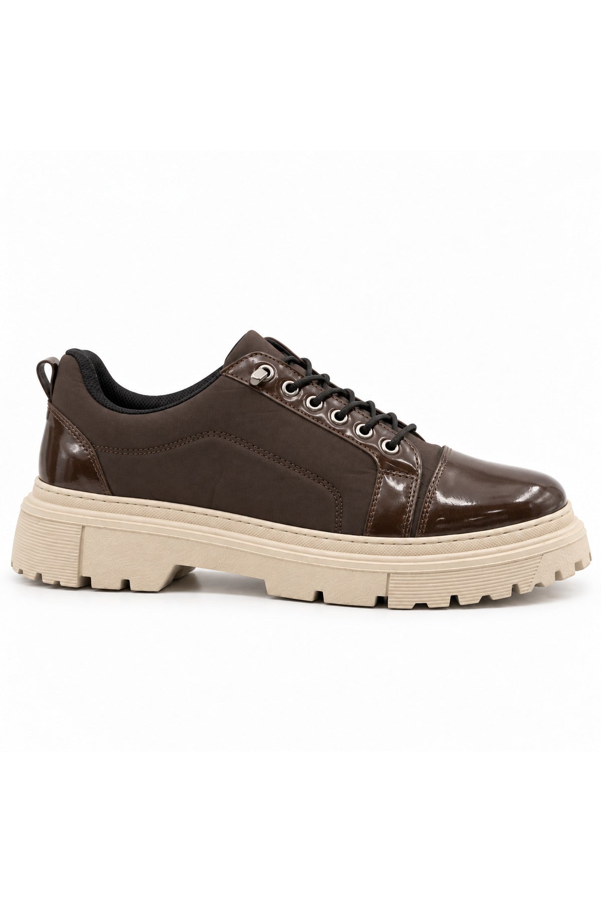 BESKAR BA0245 Kahverengi Rugan Bej Taban Esnek Bağcıklı Yüksek Tabanlı Erkek Sneaker — görsel 3