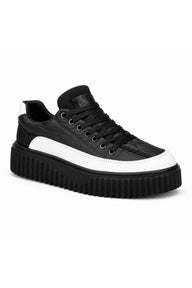 BESKAR BA0801 Paraşüt Kumaş Detaylı Erkek Sneaker — Siyah – Beyaz Şeritli