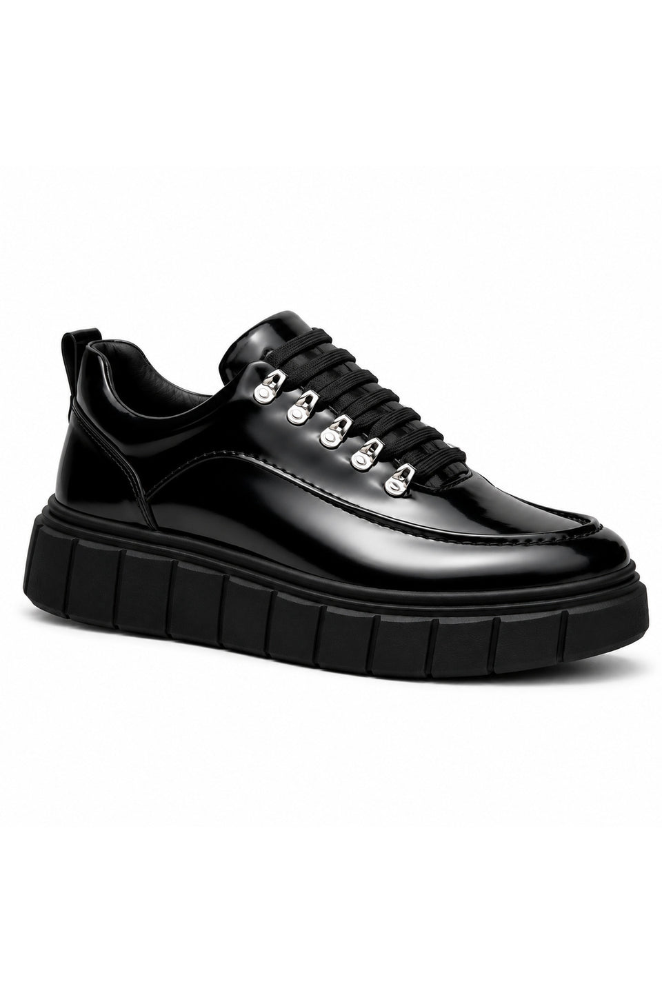 BESKAR KB X10 Men's High-Sole Casual Sneakers — Charcoal Patent Leather