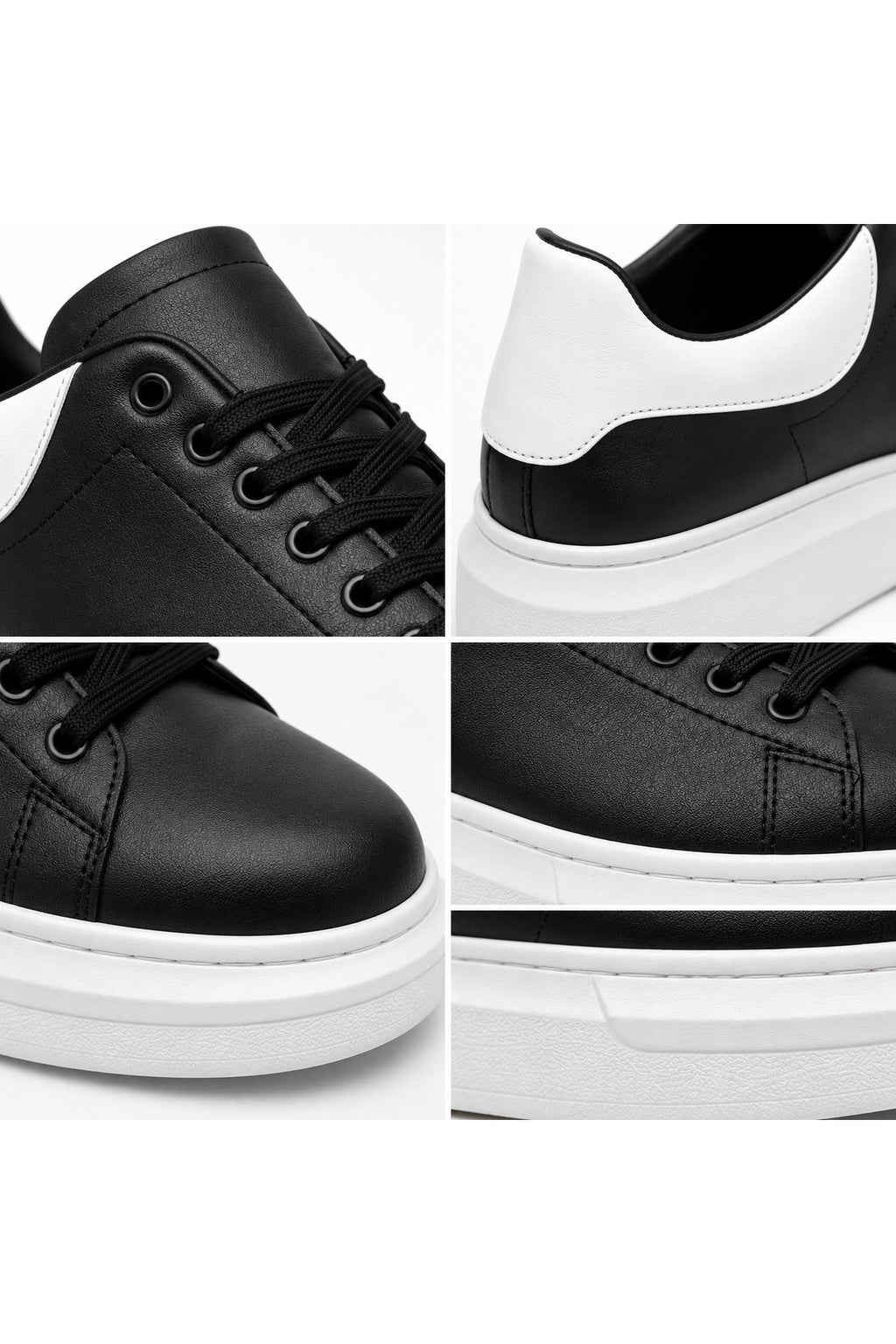 BESKAR BA0547 Siyah Beyaz Topuk Detaylı Bağcıklı Kalın Tabanlı Erkek Sneaker — görsel 5