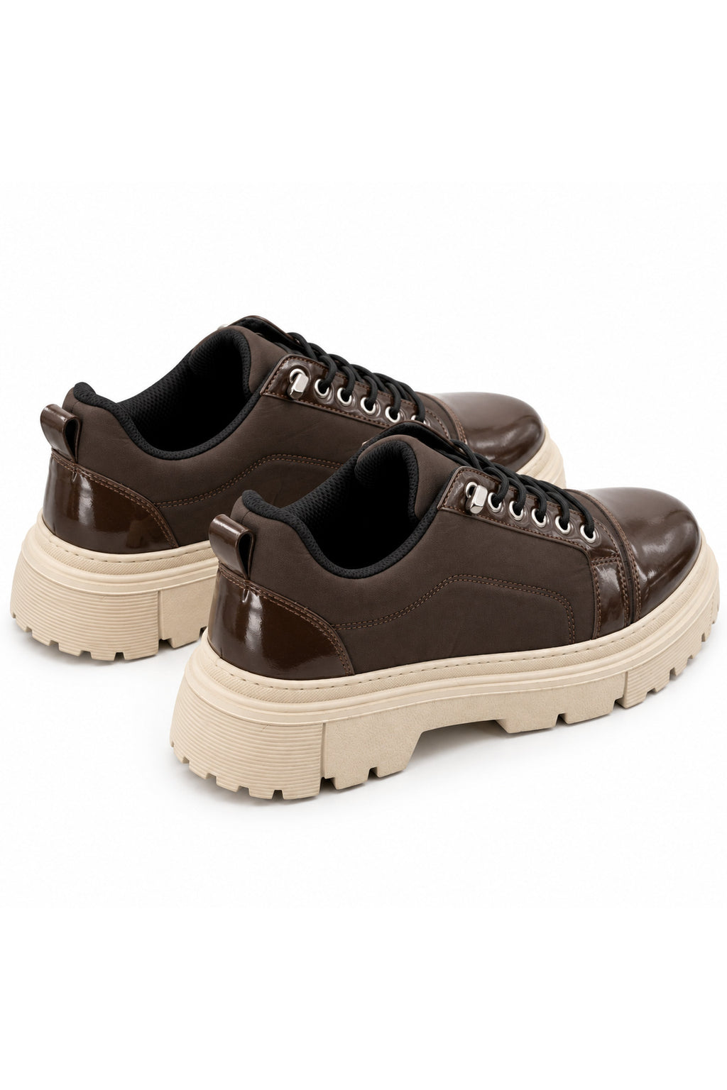 BESKAR BA0245 Kahverengi Rugan Bej Taban Esnek Bağcıklı Yüksek Tabanlı Erkek Sneaker — görsel 5