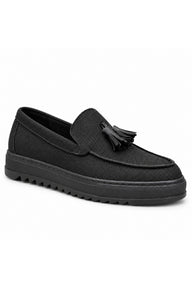 BESKAR BA0154 Püsküllü Yüksek Tabanlı Erkek Loafer Ayakkabı — Kömür