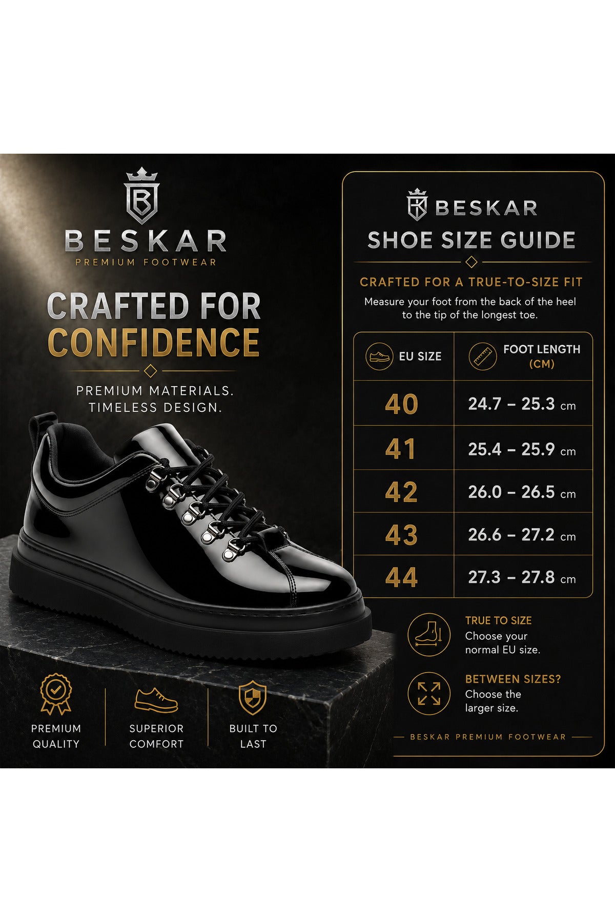 BESKAR KB X4 Kömür Rugan Erkek Günlük Sneaker Ayakkabı — görsel 8