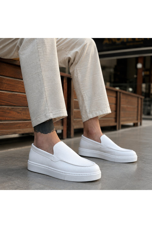 BESKAR BA0241 Beyaz Cilt Bağcıksız Yüksek Tabanlı Erkek Sneaker — görsel 2