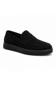 BESKAR BA0580 Kuşaklı Kalın Tabanlı Erkek Loafer Ayakkabı — Kömür Süet
