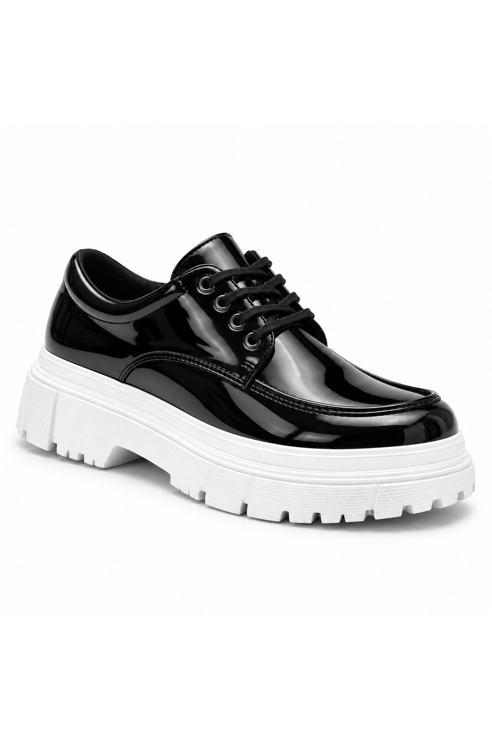 BESKAR KB X6 Men's Lace-Up Thick Sole Classic Shoes — Black Patent Leather