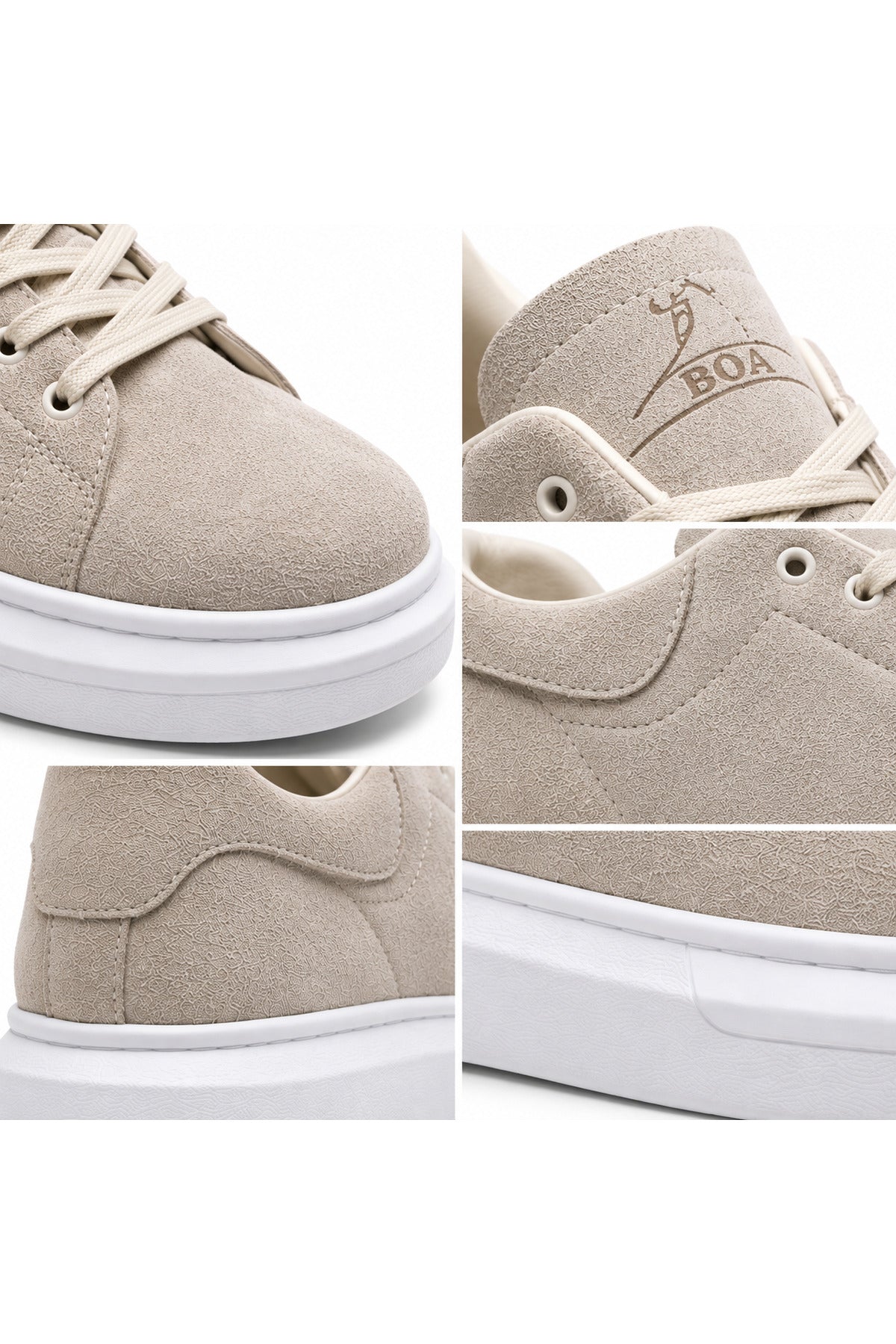 BESKAR BA0547 Krem Süet Görünümlü Bağcıklı Kalın Tabanlı Erkek Sneaker — görsel 6