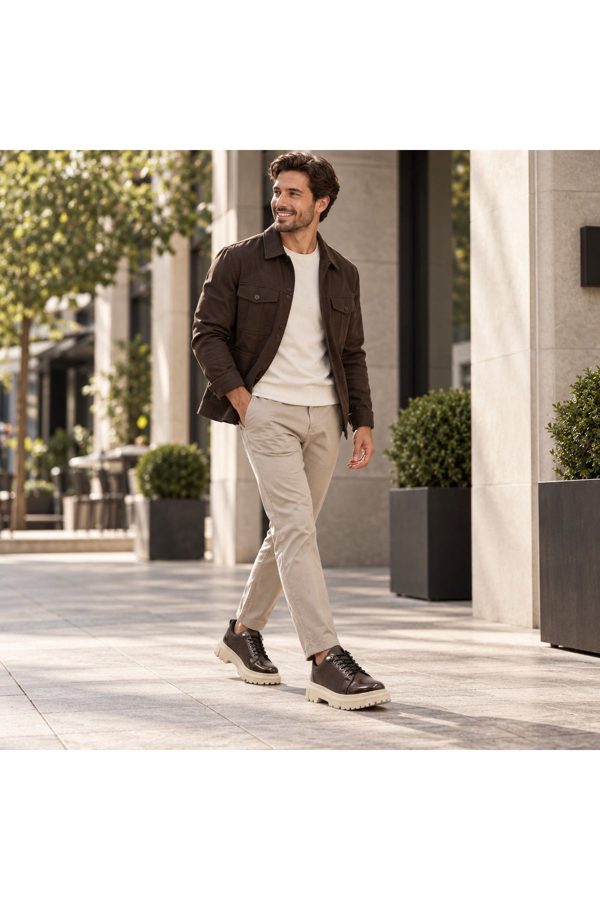 BESKAR BA0245 Kahverengi Rugan Bej Taban Esnek Bağcıklı Yüksek Tabanlı Erkek Sneaker — görsel 7