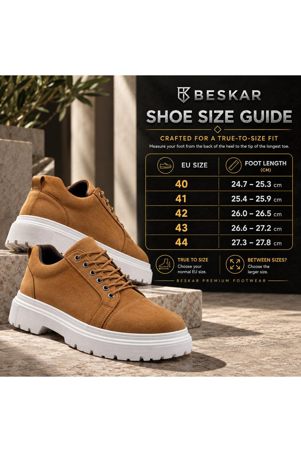 BESKAR BA0245 Taba Süet Görünümlü Esnek Bağcıklı Yüksek Tabanlı Erkek Sneaker — görsel 8